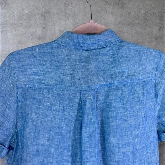 Christian Siriano Blue Linen Short Sleeve Button Down Size Small Beach Breezy - Picture 8 of 8